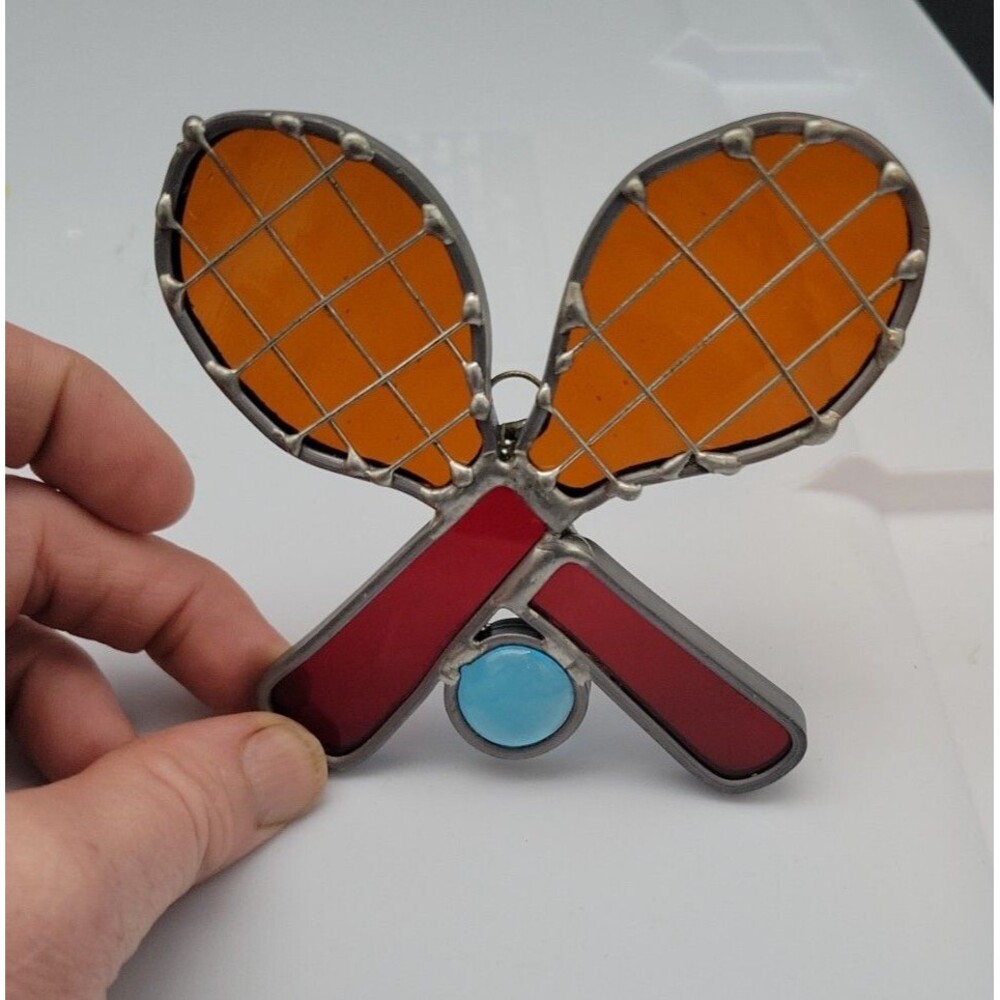 Tennis Racquet Ball Stained Glass Window Suncatcher Mobile Colorful Ornament